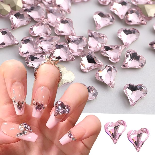 10pcs Pink Heart Rhinestones Nail Art Decorations Crystal Charms Diamond  Jewelry Gem Nail Parts Accessories Stones